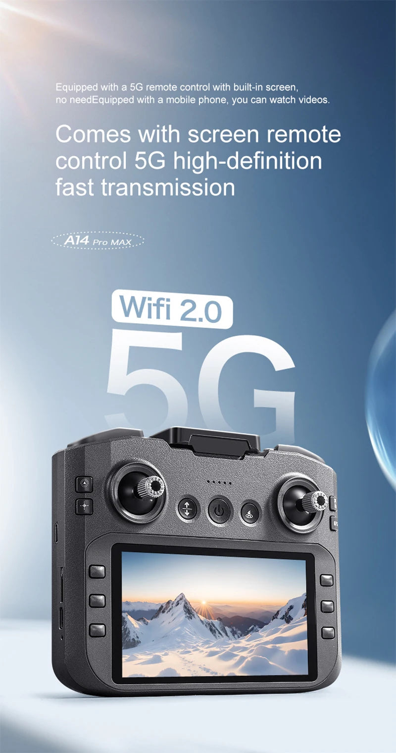 Xiaomi A14Pro Max Drone 8K HD Three Camera GPS Brushless Optical Flow Obstacle Avoidance 4.5-inch large screen UAV RC 20000M