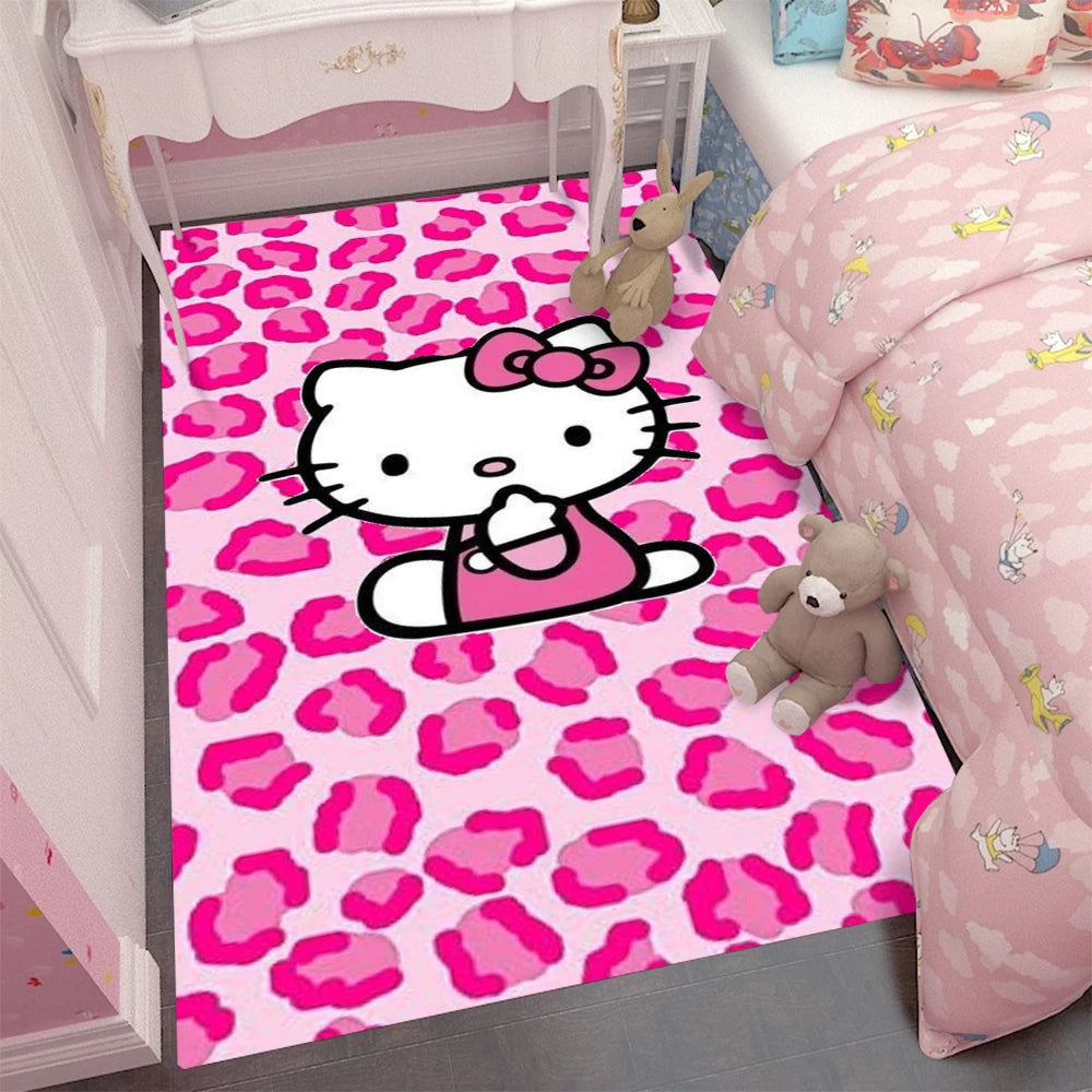 MINISO Fashion Red Leopard Hello Kitty Rug  Carpet for Living Room Bedside Floor Mat Girls Bedroom Decor Leisure Mat Rug Gift