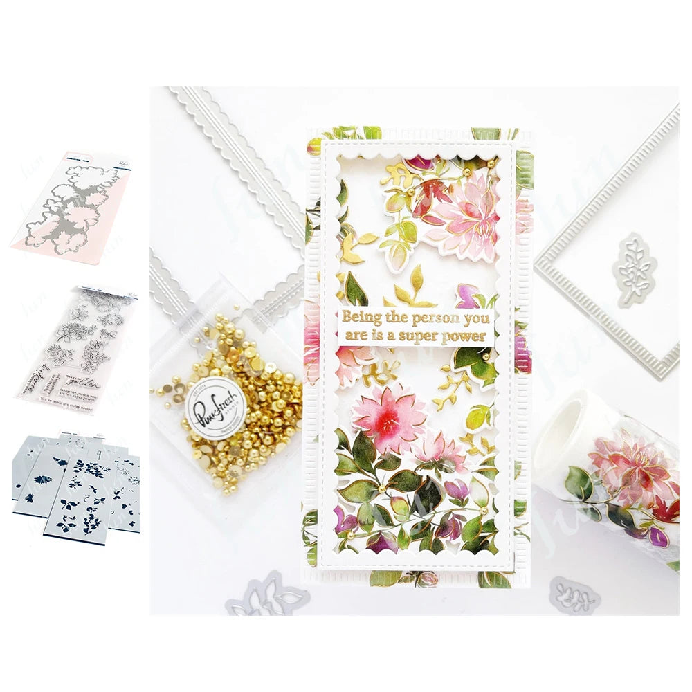 Diy Spring Botanicals Floral Print Chain Grid Coverplate Hot Foil Metal Dies stamps Butterflies Stencils Paper Card Drawing mold