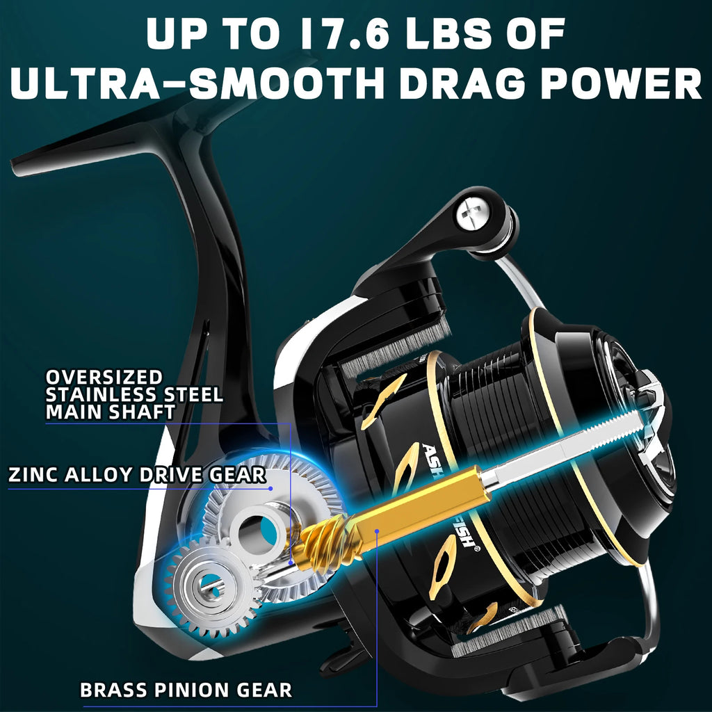 Spinning Fishing Reel for Freshwater Saltwater Fishing  Anti-Reverse with ultra smooth Max Drag 17.6LBS CNC Aluminum Spool 5.2:1