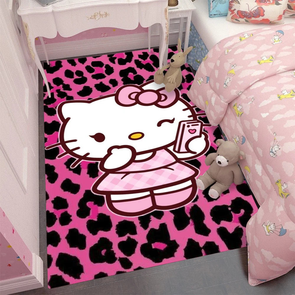 MINISO Fashion Red Leopard Hello Kitty Rug  Carpet for Living Room Bedside Floor Mat Girls Bedroom Decor Leisure Mat Rug Gift