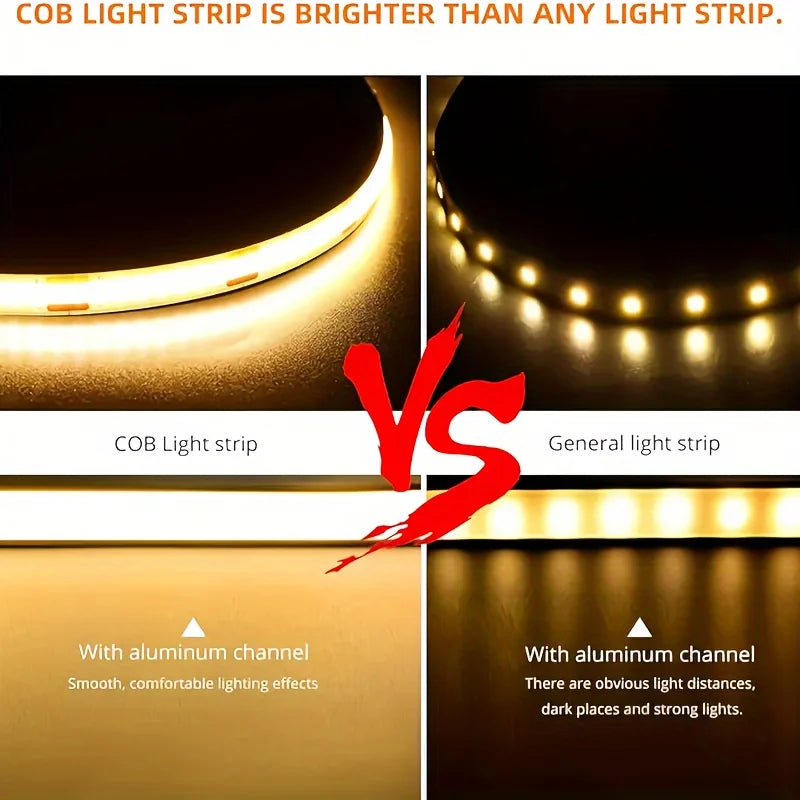 High Quality 5M Cob Led Strip Cri90 Free Cutting 12V 24V 3mm 5mm 8mm Self-adhesive Led Strip Light