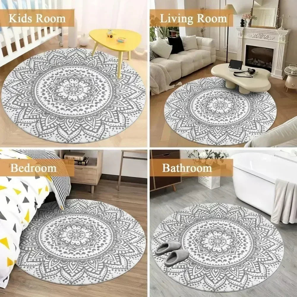 New MINISO Pokemon Pikachu Gengar Print Round Rugs Room Floor Mats Non-Slip Living Room Rugs Washable Carpet for Home Decor Mat