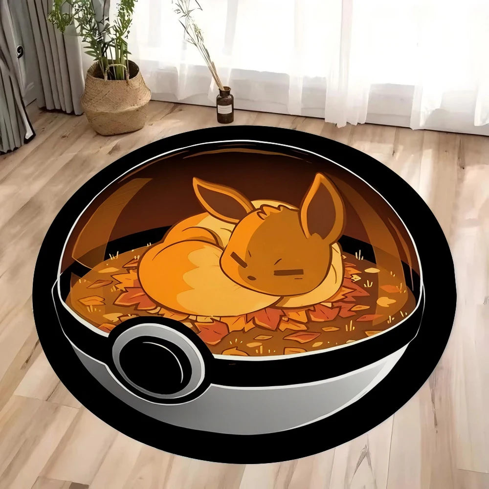 New MINISO Pokemon Pikachu Gengar Print Round Rugs Room Floor Mats Non-Slip Living Room Rugs Washable Carpet for Home Decor Mat