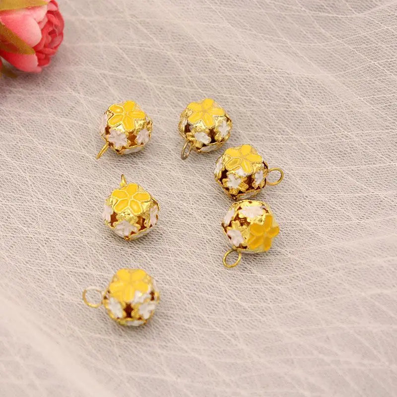 1PCS 14mm Cloisonne Pendant Hollow Out Flower Ball Bell DIY Pendant Decoration Exquisite and Practical Home Decoration Craft