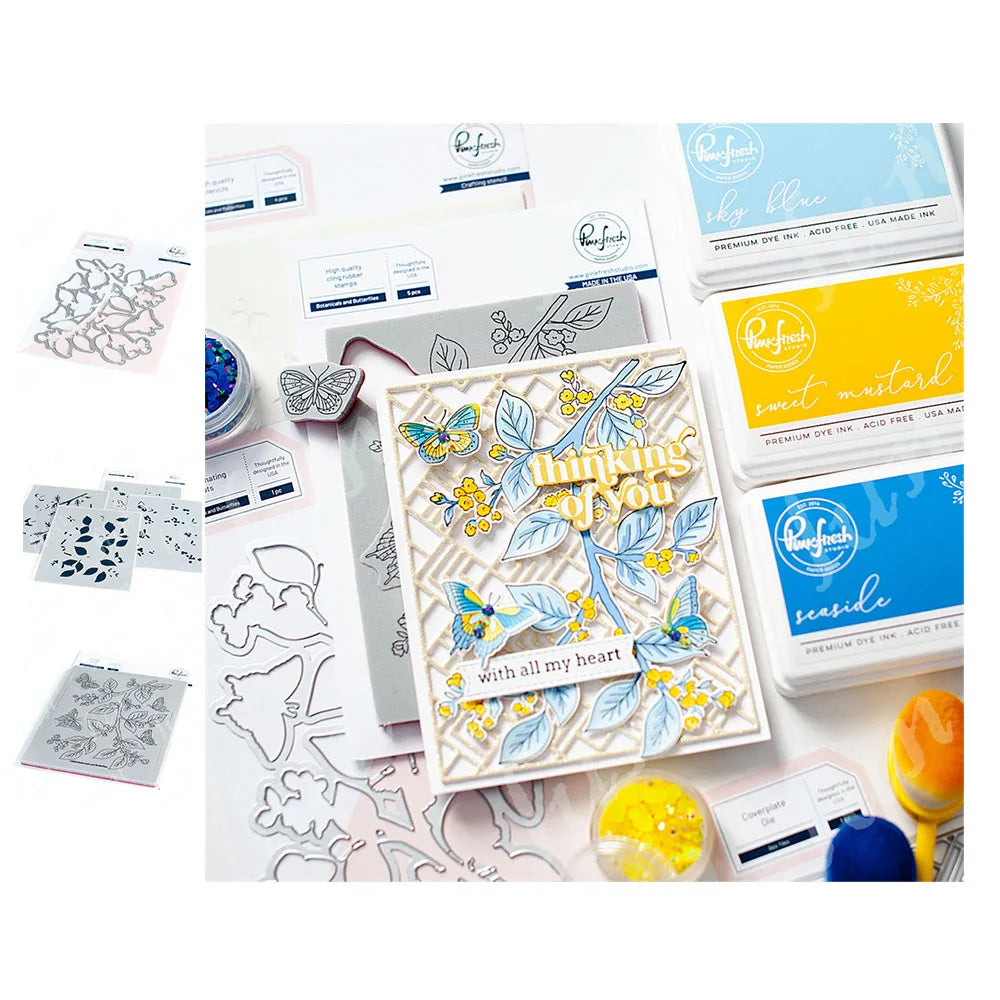 Diy Spring Botanicals Floral Print Chain Grid Coverplate Hot Foil Metal Dies stamps Butterflies Stencils Paper Card Drawing mold