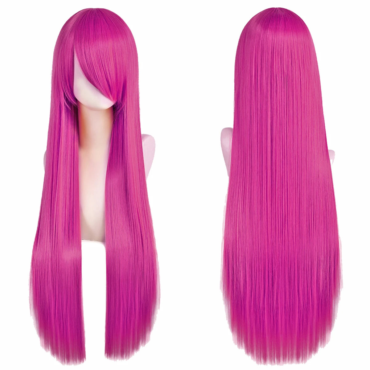 80cm Long Synthetic White Purple Cosplay Wigs Green Hair Straight Silver Wig Pink Hairpiece Lolita Wig with Bangs