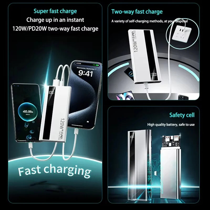 VIVO 500000mAh Large Capacity Power Bank 120W Super Fast Charging Power Bank Portable Battery Charger Digital Display Power Bank