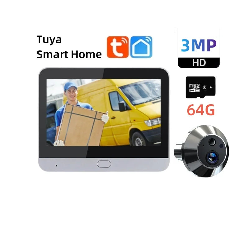 Home Smart Tuay Wireless Wifi Peephole Video Door Camera 3MP One Way Audio Security  Door Eye With Camera For Apartment