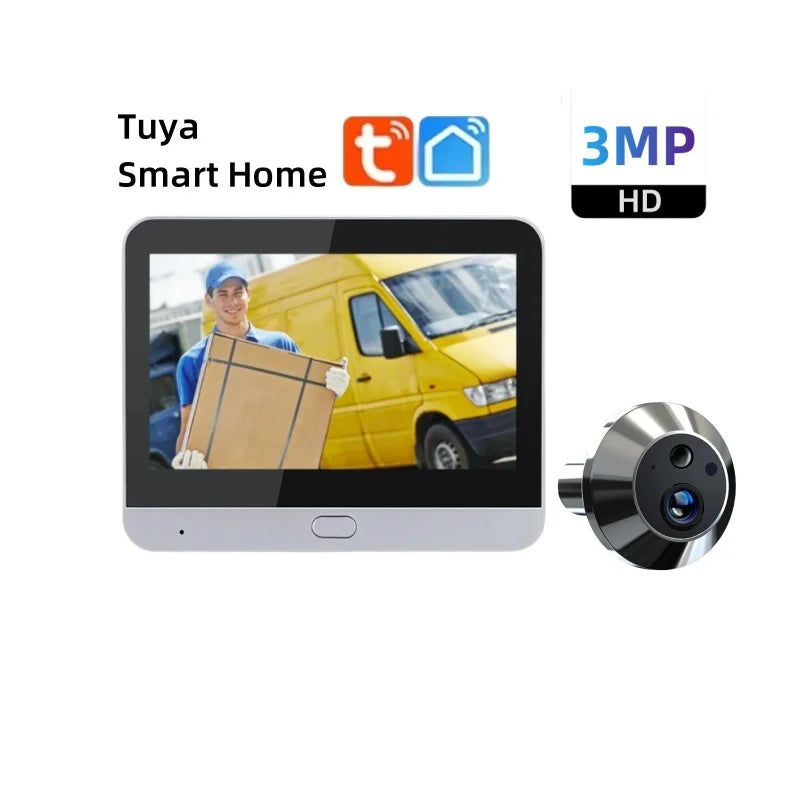 Home Smart Tuay Wireless Wifi Peephole Video Door Camera 3MP One Way Audio Security  Door Eye With Camera For Apartment