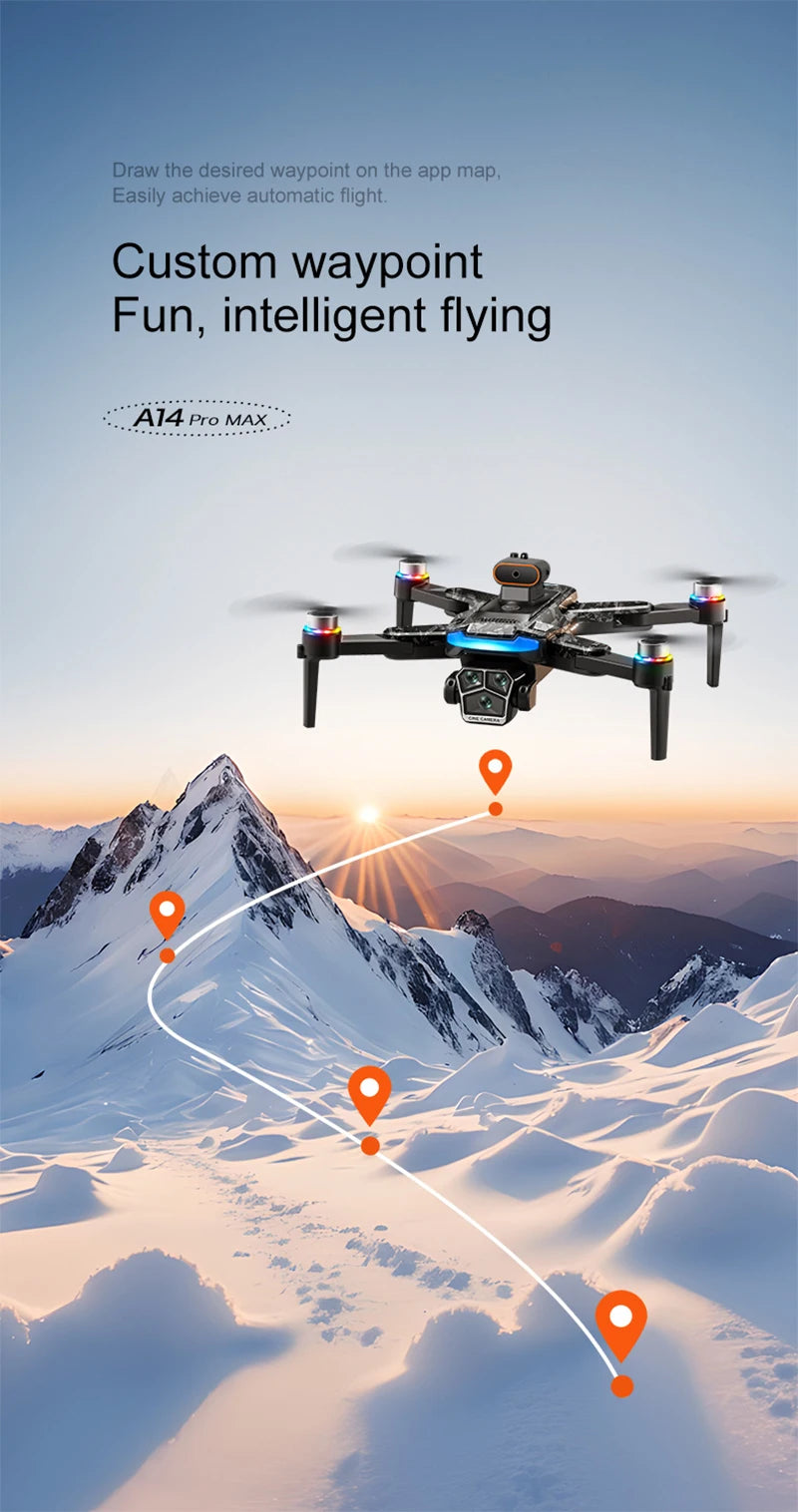 Xiaomi A14Pro Max Drone 8K HD Three Camera GPS Brushless Optical Flow Obstacle Avoidance 4.5-inch large screen UAV RC 20000M