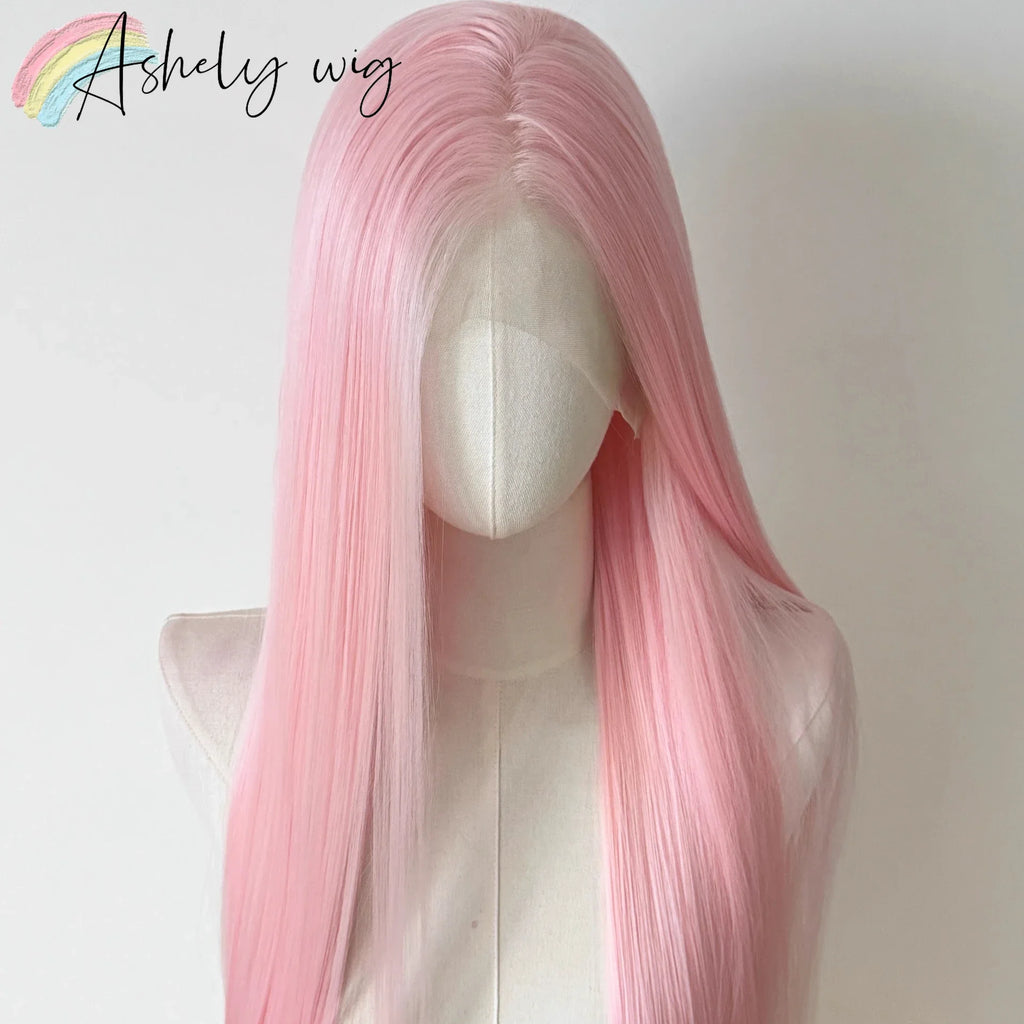 Light Pink Wig for Women 13x4 Lace Front Wig 26inch Long Straight Synthetic Wigs Soft Natural Heat-resistant Fiber Cosplay Wig