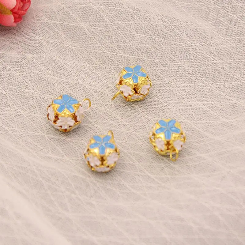 1PCS 14mm Cloisonne Pendant Hollow Out Flower Ball Bell DIY Pendant Decoration Exquisite and Practical Home Decoration Craft