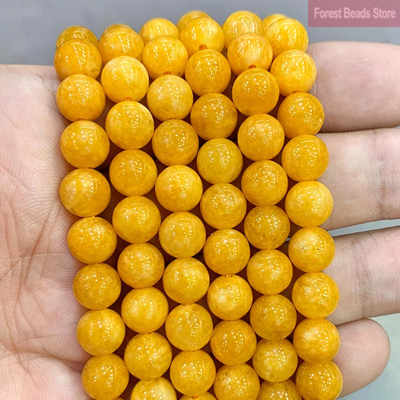 Smooth Yellow Chalcedony Natural Stone Round Beads for Jewelry Making Diy Bracelet Necklace Ear Studs 15" Strand 6 8 10 12MM