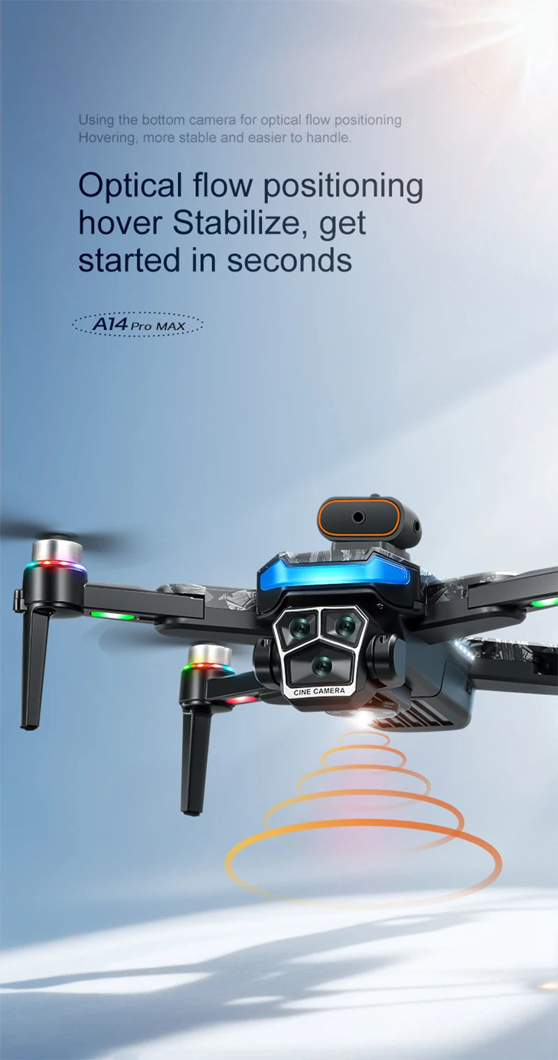 Xiaomi A14Pro Max Drone 8K HD Three Camera GPS Brushless Optical Flow Obstacle Avoidance 4.5-inch large screen UAV RC 20000M