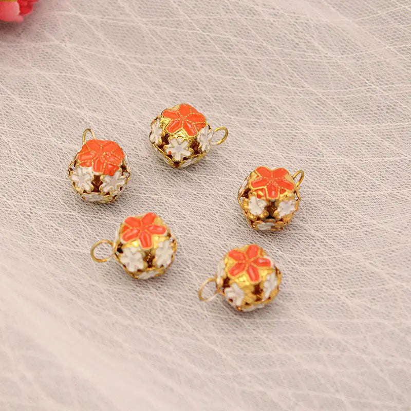 1PCS 14mm Cloisonne Pendant Hollow Out Flower Ball Bell DIY Pendant Decoration Exquisite and Practical Home Decoration Craft