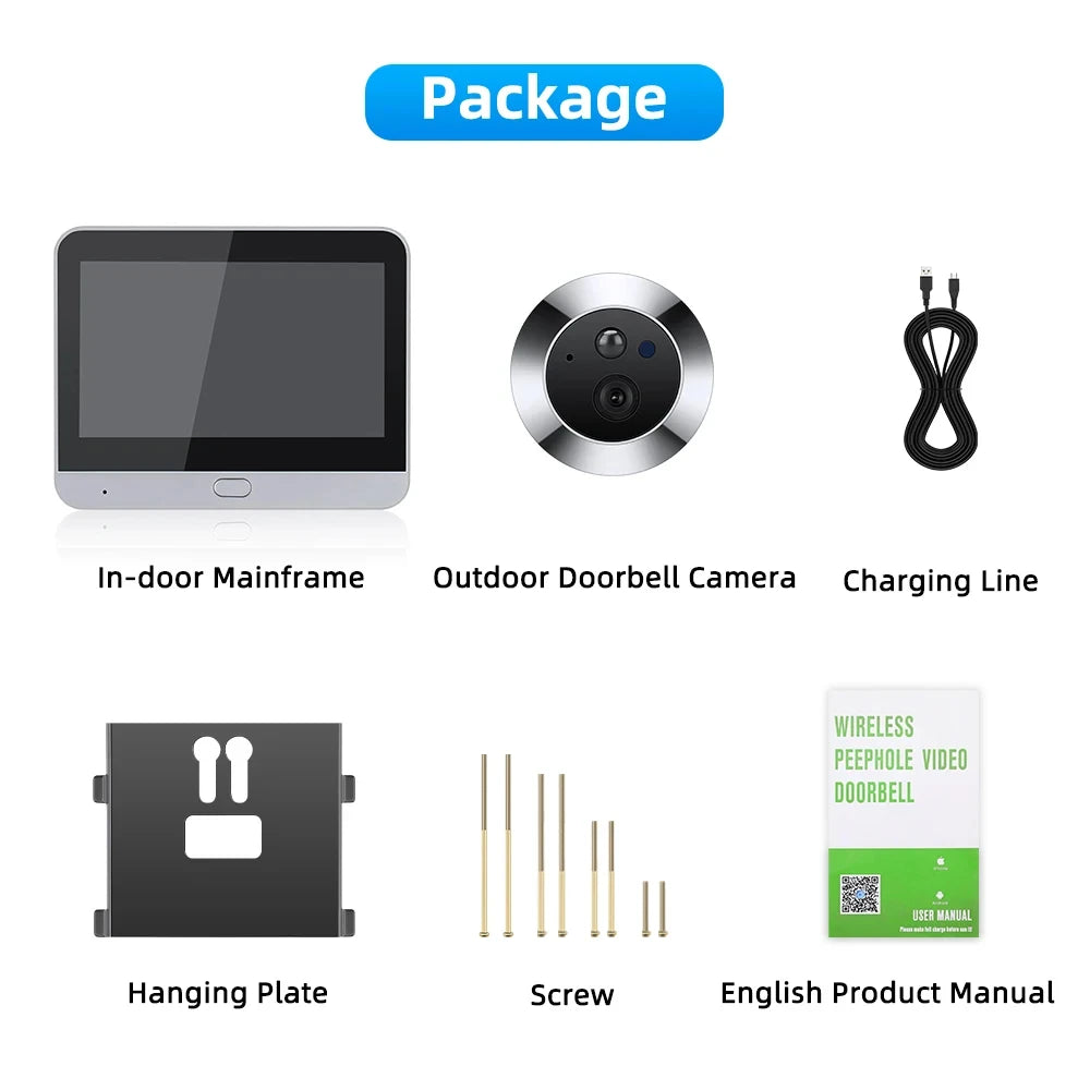 Home Smart Tuay Wireless Wifi Peephole Video Door Camera 3MP One Way Audio Security  Door Eye With Camera For Apartment