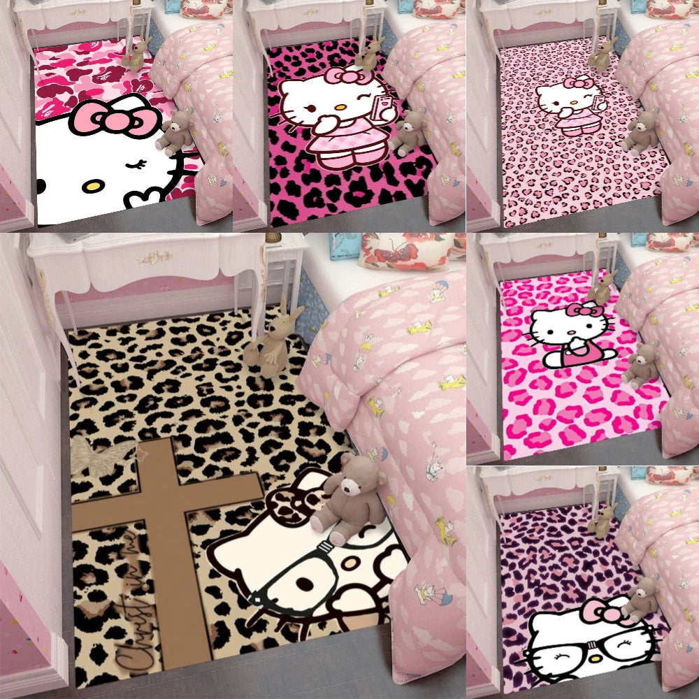 MINISO Fashion Red Leopard Hello Kitty Rug  Carpet for Living Room Bedside Floor Mat Girls Bedroom Decor Leisure Mat Rug Gift