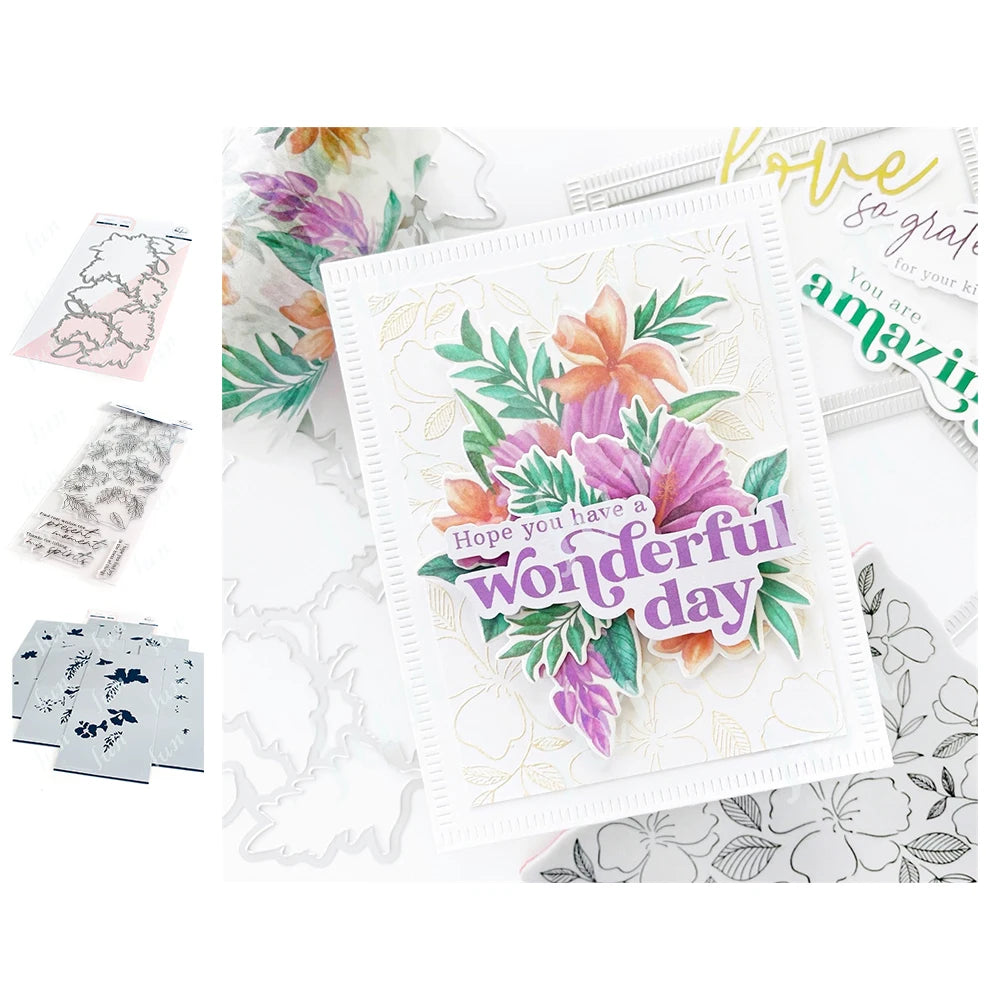 Diy Spring Botanicals Floral Print Chain Grid Coverplate Hot Foil Metal Dies stamps Butterflies Stencils Paper Card Drawing mold