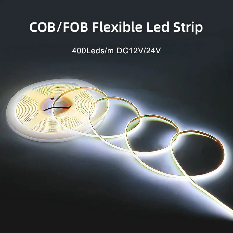 High Quality 5M Cob Led Strip Cri90 Free Cutting 12V 24V 3mm 5mm 8mm Self-adhesive Led Strip Light