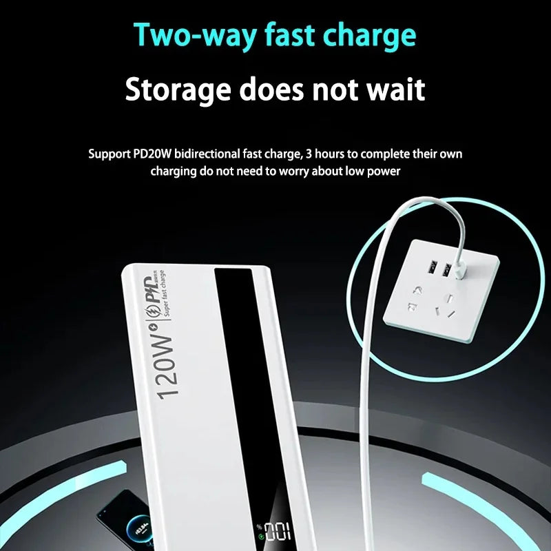 VIVO 500000mAh Large Capacity Power Bank 120W Super Fast Charging Power Bank Portable Battery Charger Digital Display Power Bank