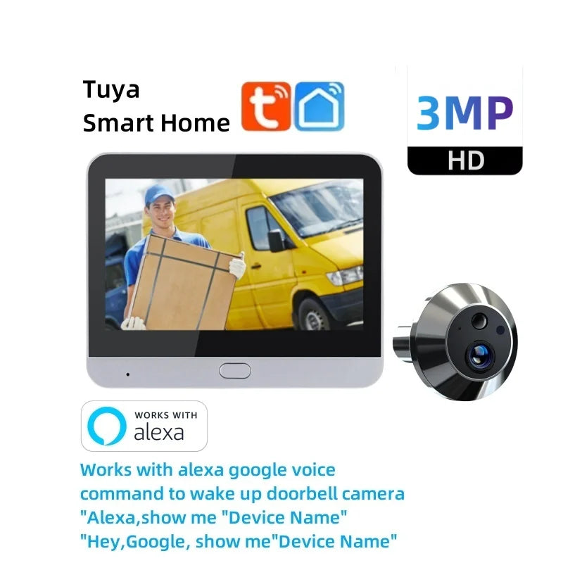 Home Smart Tuay Wireless Wifi Peephole Video Door Camera 3MP One Way Audio Security  Door Eye With Camera For Apartment
