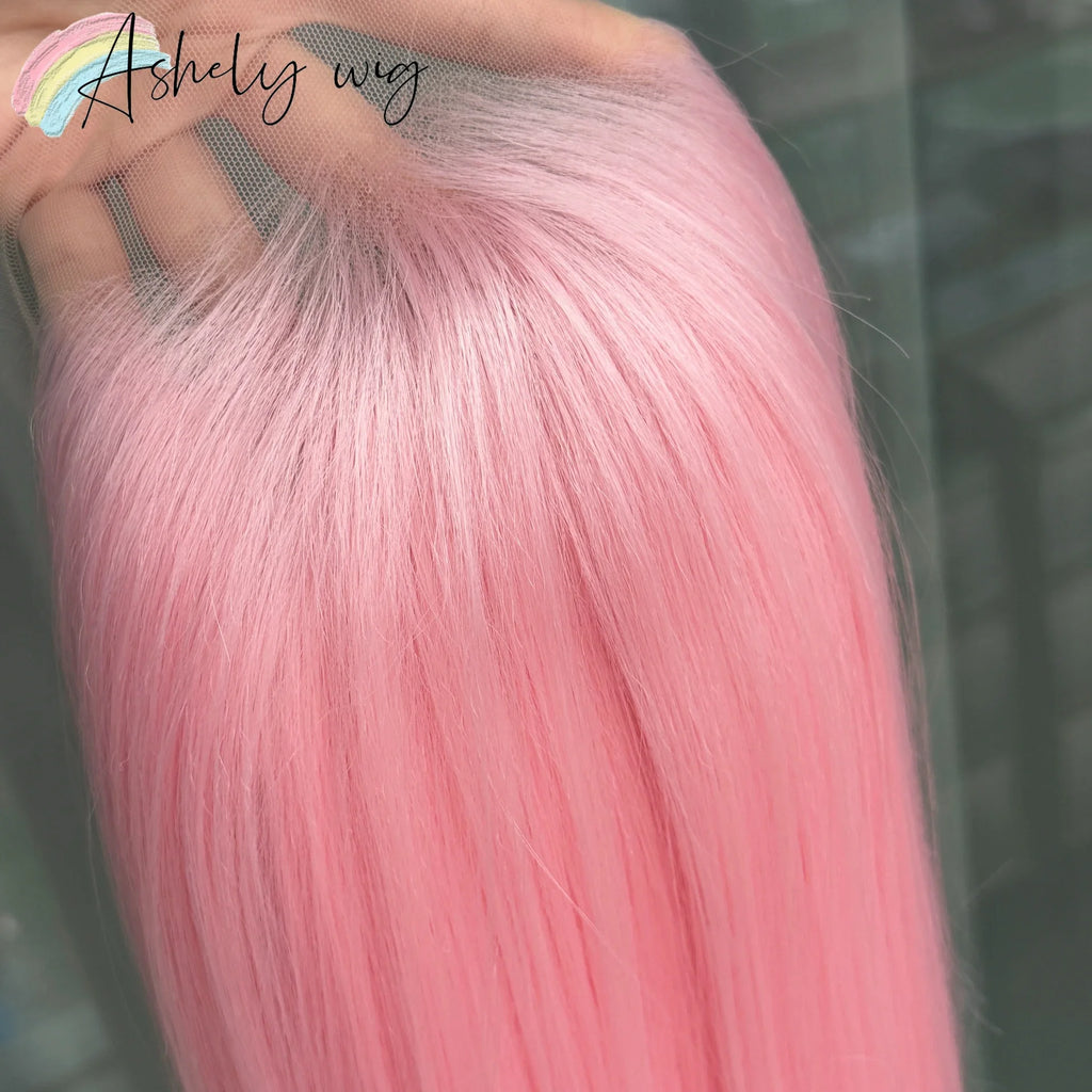 Light Pink Wig for Women 13x4 Lace Front Wig 26inch Long Straight Synthetic Wigs Soft Natural Heat-resistant Fiber Cosplay Wig