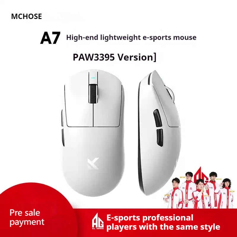 MCHOSE A7 Ultra Mouse Esports GamesThree Modes Pro Wireless Bluetooth PAW3395 Lightweight Laptop Office Mouse Support Ergonomics