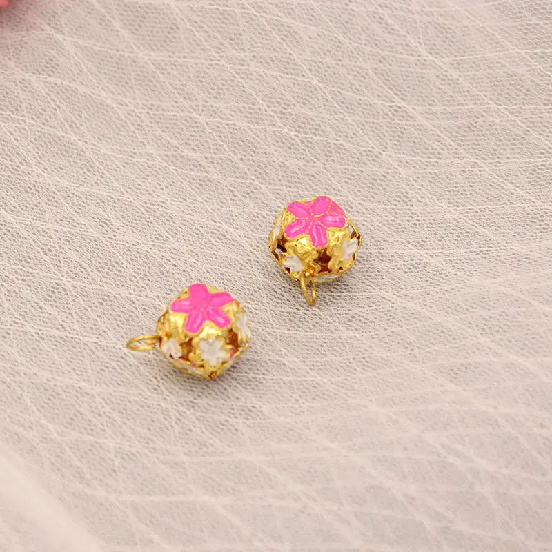 1PCS 14mm Cloisonne Pendant Hollow Out Flower Ball Bell DIY Pendant Decoration Exquisite and Practical Home Decoration Craft