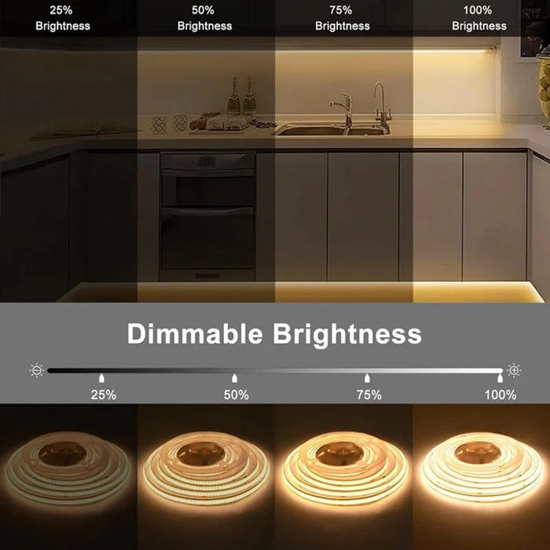 High Quality 5M Cob Led Strip Cri90 Free Cutting 12V 24V 3mm 5mm 8mm Self-adhesive Led Strip Light