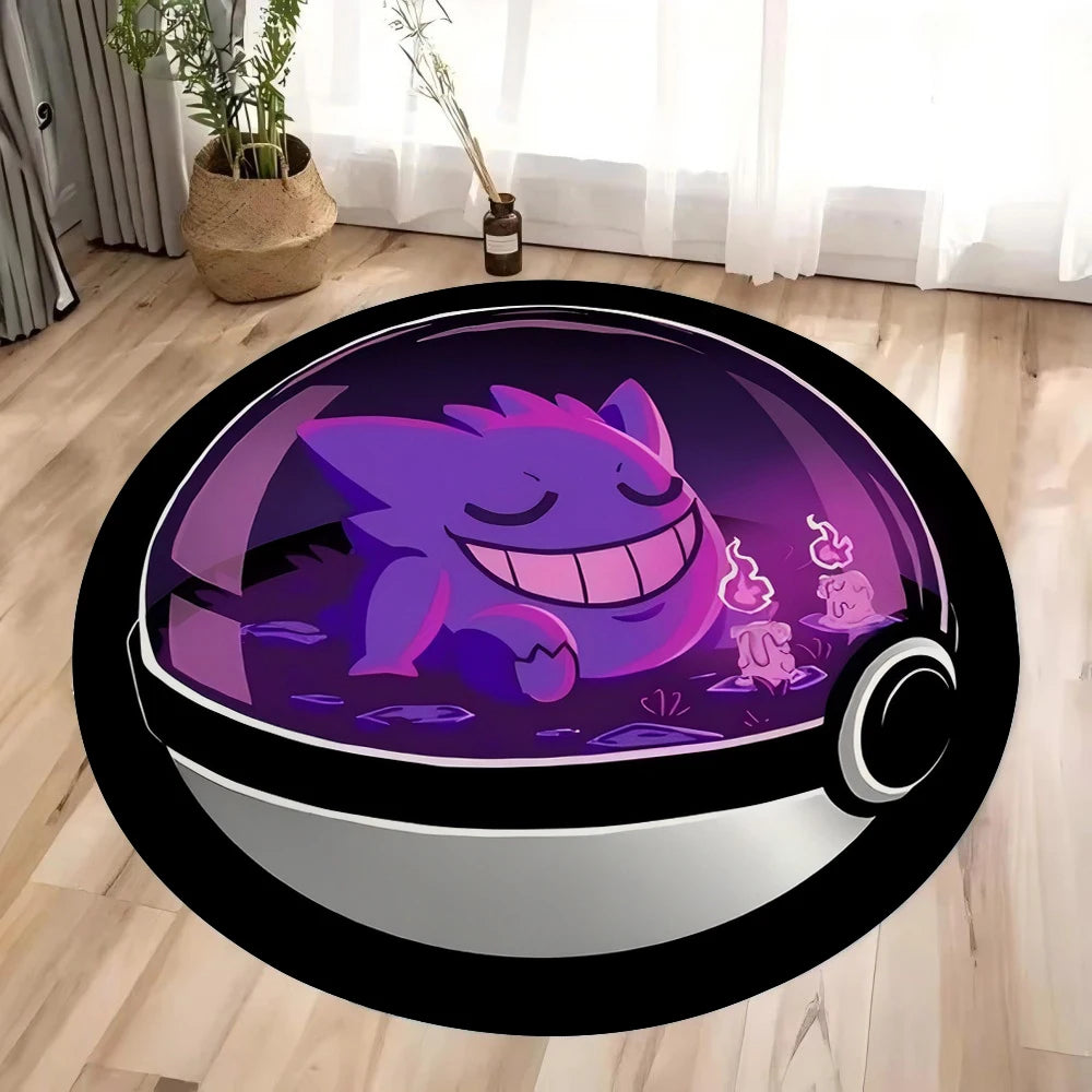 New MINISO Pokemon Pikachu Gengar Print Round Rugs Room Floor Mats Non-Slip Living Room Rugs Washable Carpet for Home Decor Mat