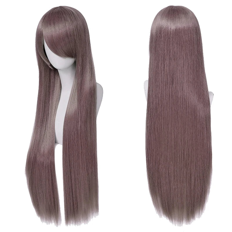 80cm Long Synthetic White Purple Cosplay Wigs Green Hair Straight Silver Wig Pink Hairpiece Lolita Wig with Bangs