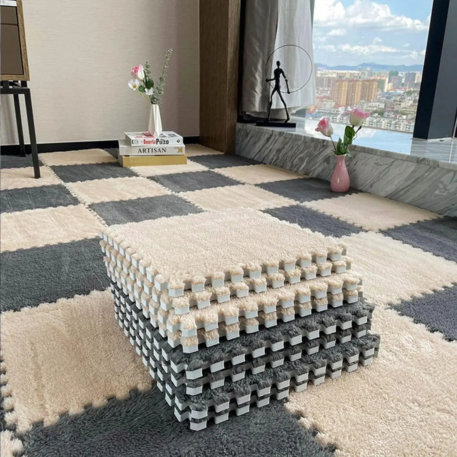 30*30CM Soft Plush Kids Carpet Baby Play Mat 10PCS Puzzle Carpet Warm Playmat Interlocking Exercise Tiles Foam Children's Mat