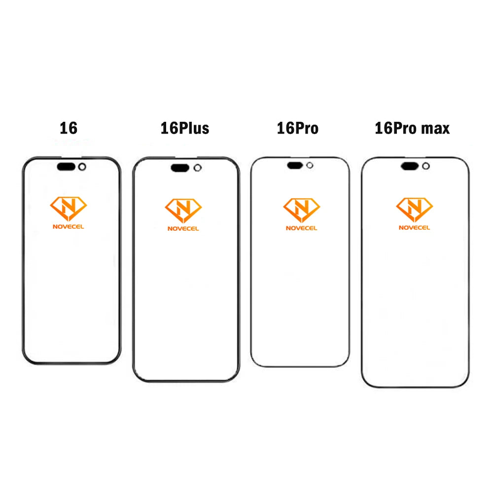Novecel 10pc New 17Pro max Front Screen Outer Glass+OCA For iPhone 16 11 12 13 14 15 Plus Pro Max LCD External Lens Replacement