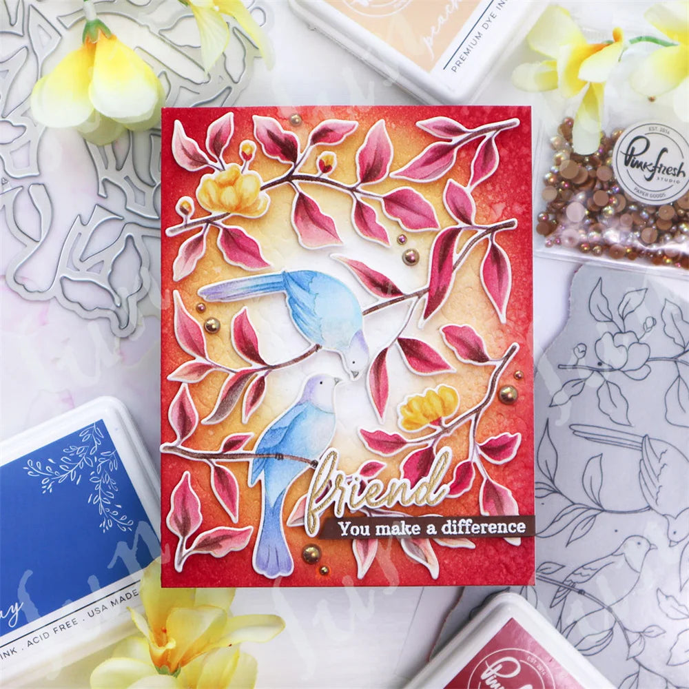 Diy Spring Botanicals Floral Print Chain Grid Coverplate Hot Foil Metal Dies stamps Butterflies Stencils Paper Card Drawing mold