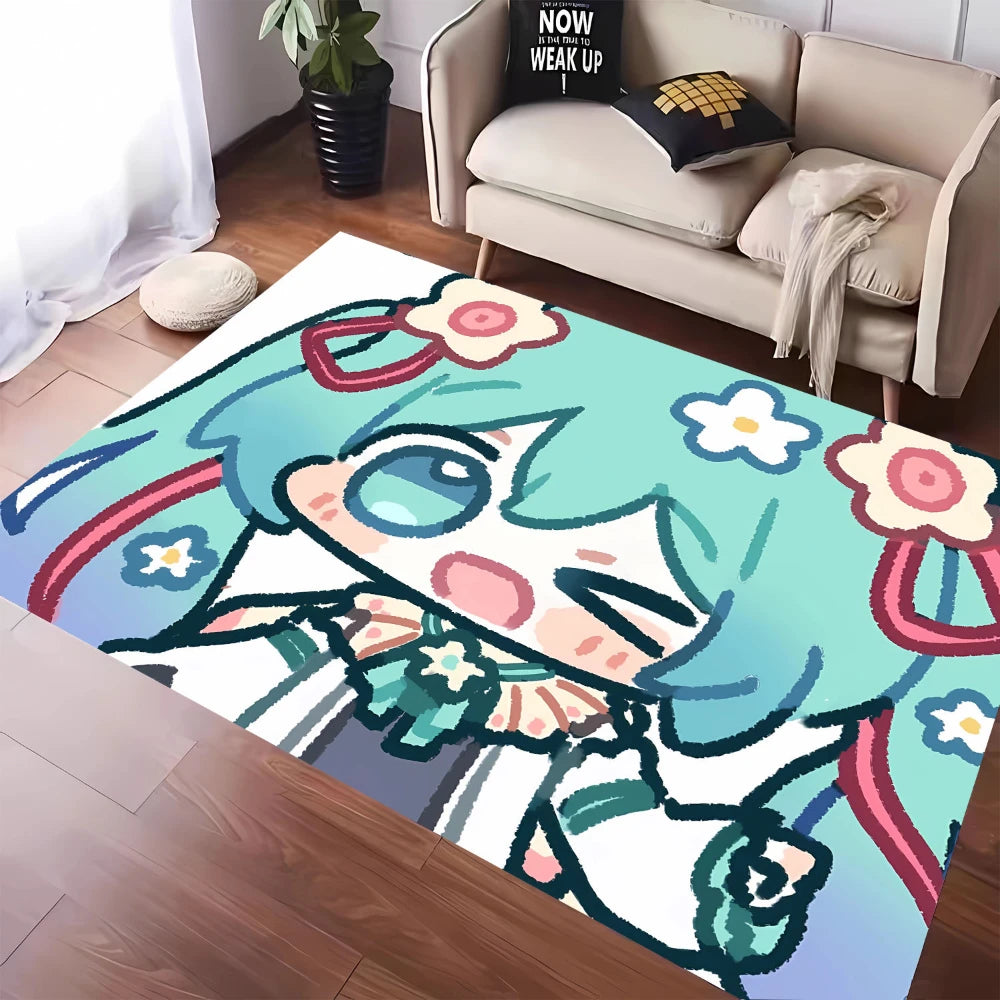 MINISO Cute H-Hatsune M-Miku Tatami Mat Carpet for Balcony Bedside Play Area NonSlip Washable Rug Otaku Home Decor Leisure Rug