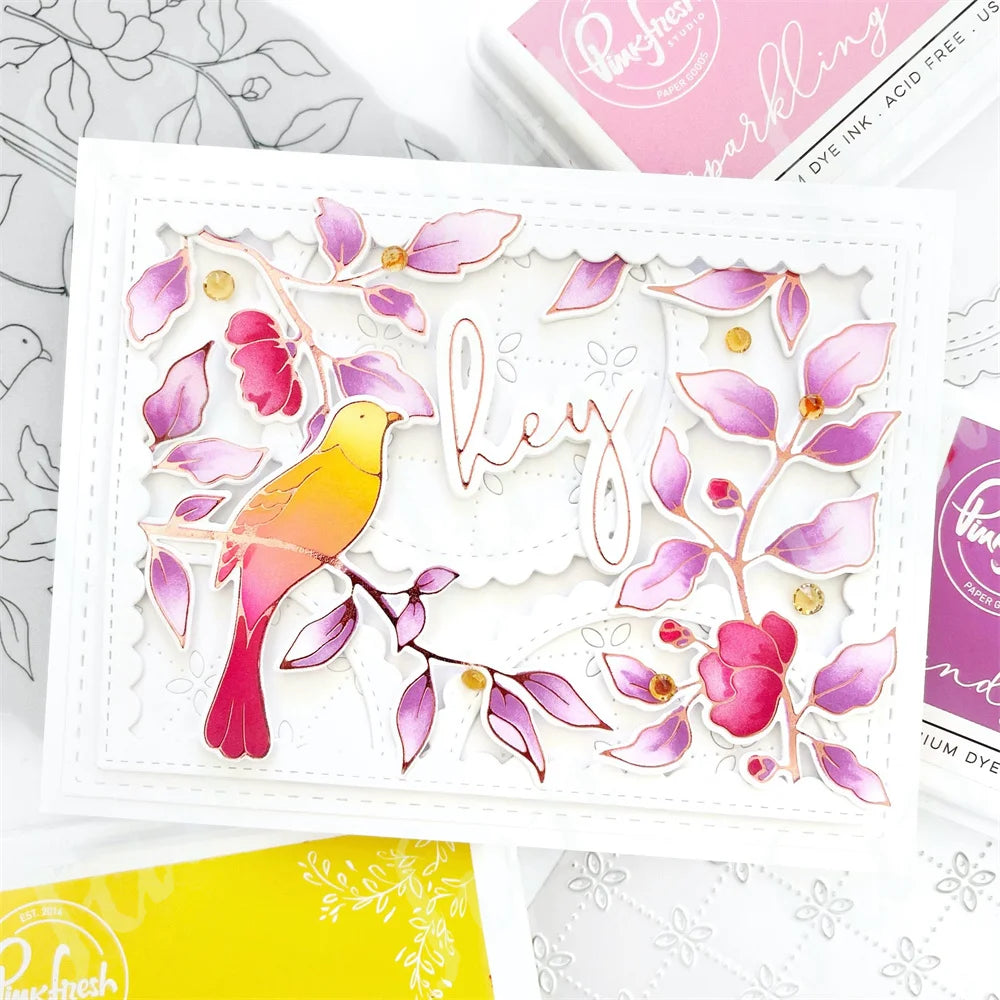 Diy Spring Botanicals Floral Print Chain Grid Coverplate Hot Foil Metal Dies stamps Butterflies Stencils Paper Card Drawing mold