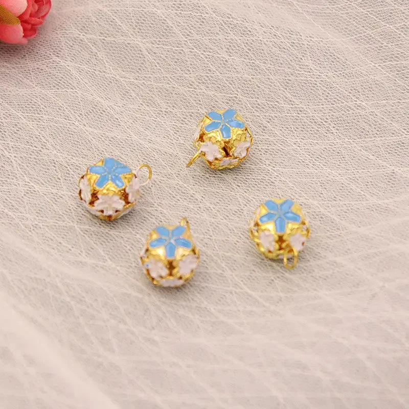 1PCS 14mm Cloisonne Pendant Hollow Out Flower Ball Bell DIY Pendant Decoration Exquisite and Practical Home Decoration Craft