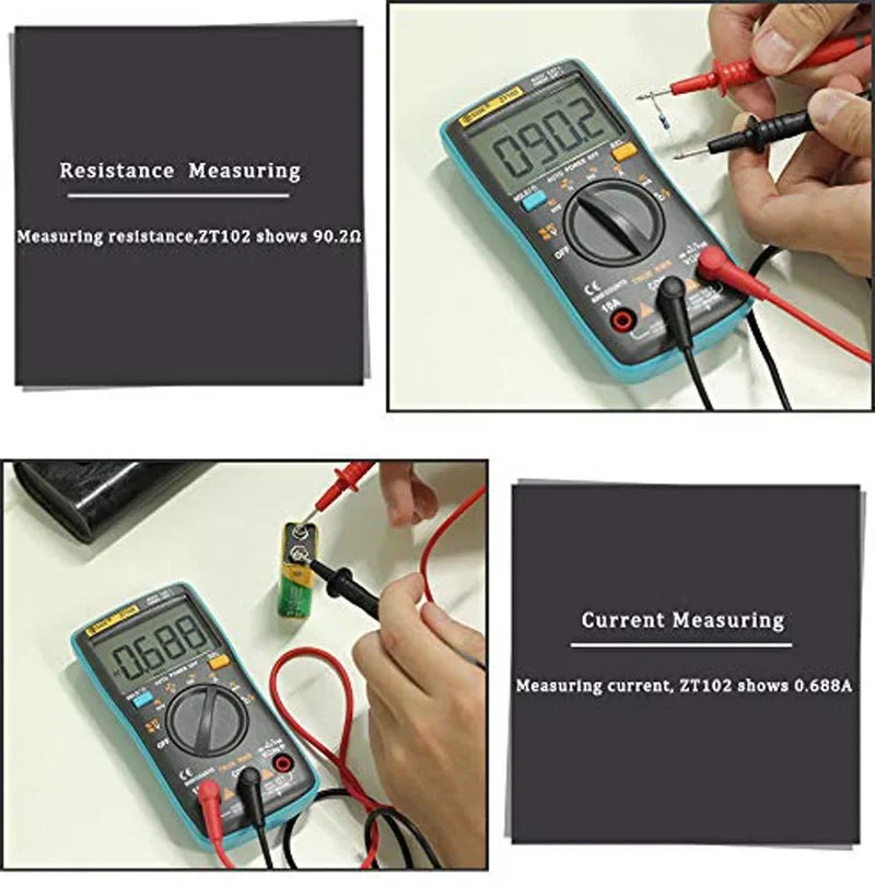 ZT102 True RMS Digital Multimeter Backlit AC/DC Voltage Ammeter Voltmeter Temperature Ohm Frequency Diode Meter Tester Tool