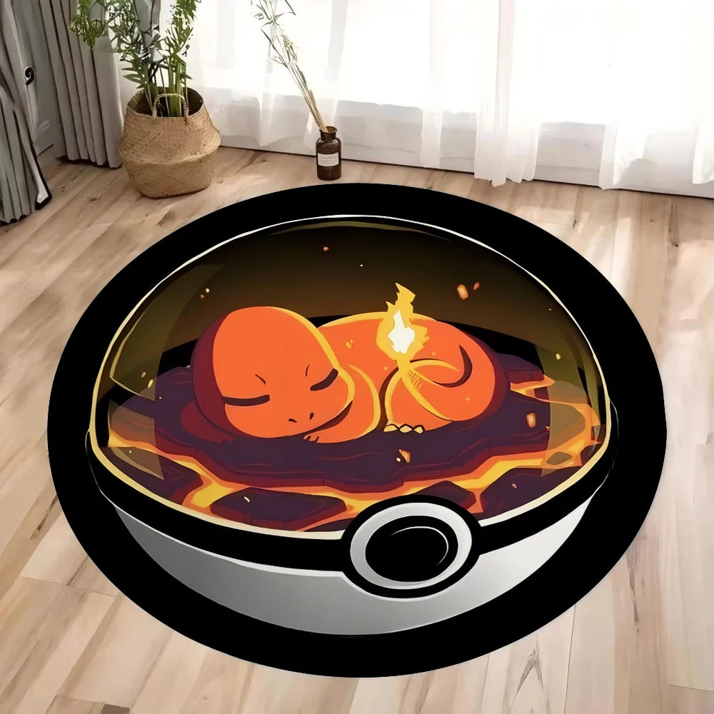 New MINISO Pokemon Pikachu Gengar Print Round Rugs Room Floor Mats Non-Slip Living Room Rugs Washable Carpet for Home Decor Mat
