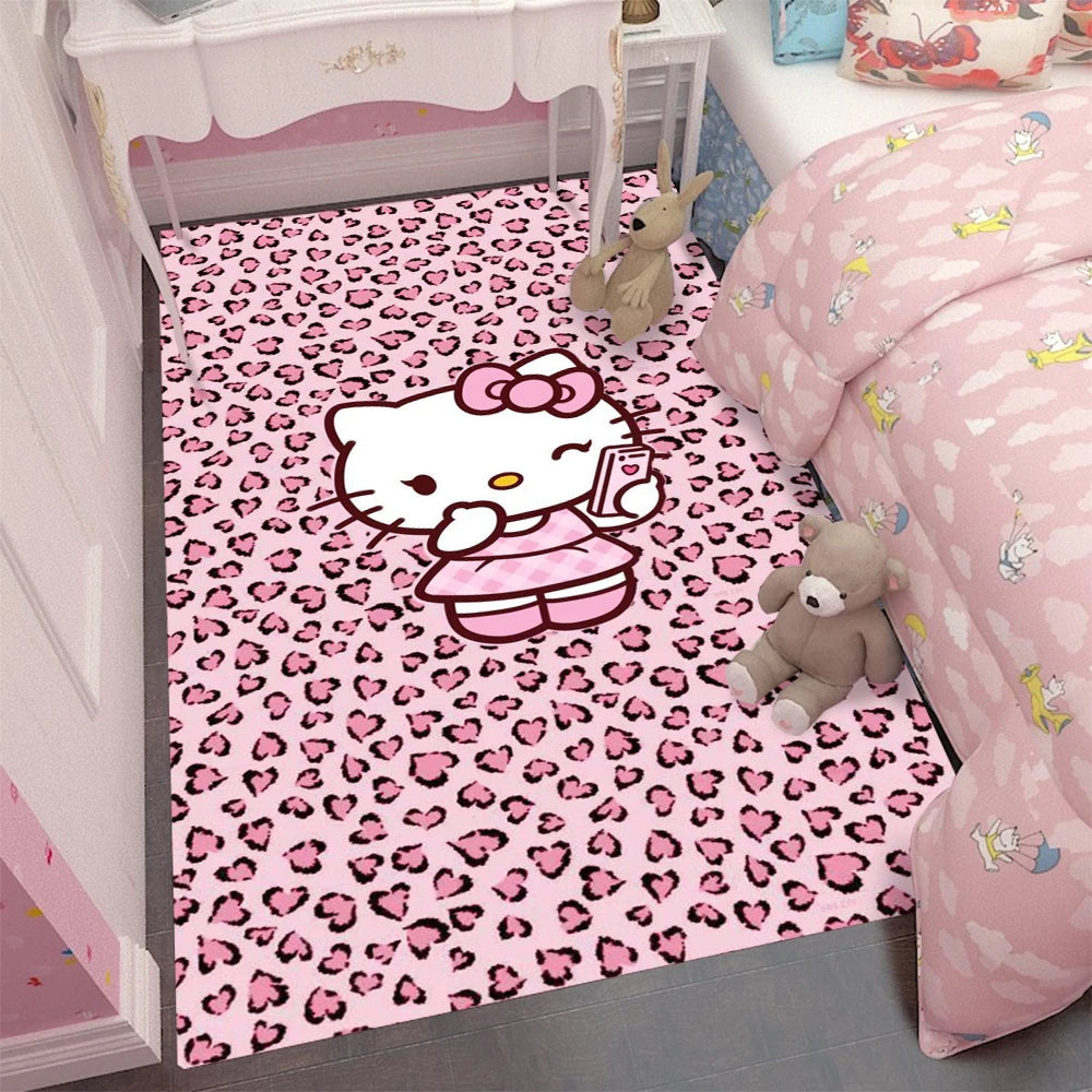 MINISO Fashion Red Leopard Hello Kitty Rug  Carpet for Living Room Bedside Floor Mat Girls Bedroom Decor Leisure Mat Rug Gift