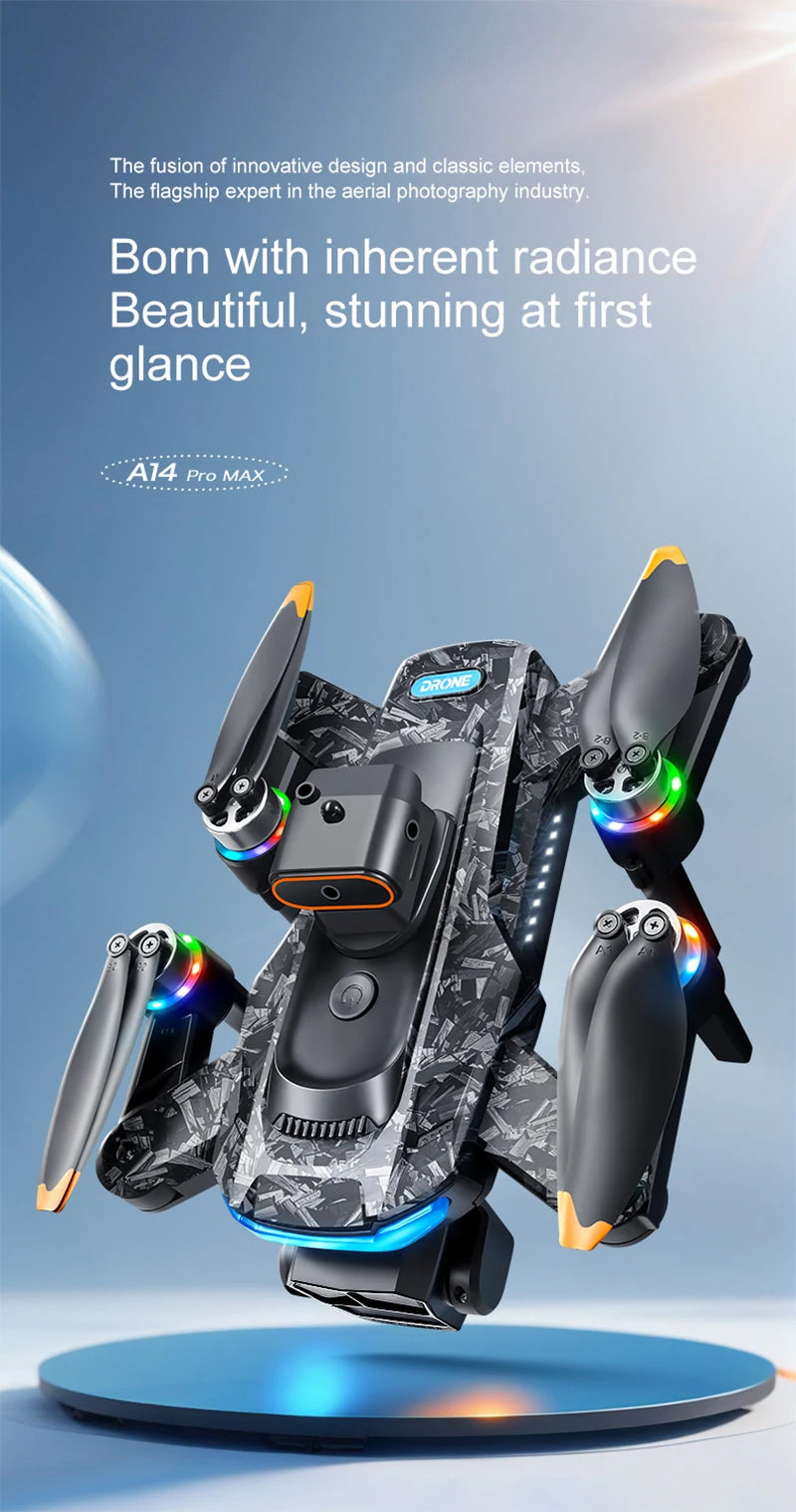 Xiaomi A14Pro Max Drone 8K HD Three Camera GPS Brushless Optical Flow Obstacle Avoidance 4.5-inch large screen UAV RC 20000M