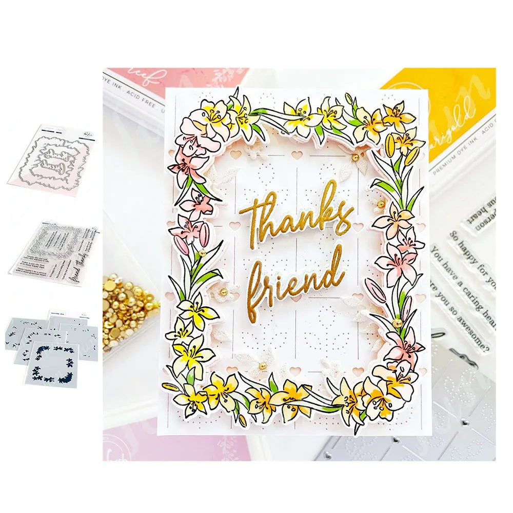 Diy Spring Botanicals Floral Print Chain Grid Coverplate Hot Foil Metal Dies stamps Butterflies Stencils Paper Card Drawing mold