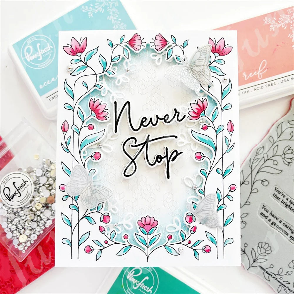 Diy Spring Botanicals Floral Print Chain Grid Coverplate Hot Foil Metal Dies stamps Butterflies Stencils Paper Card Drawing mold