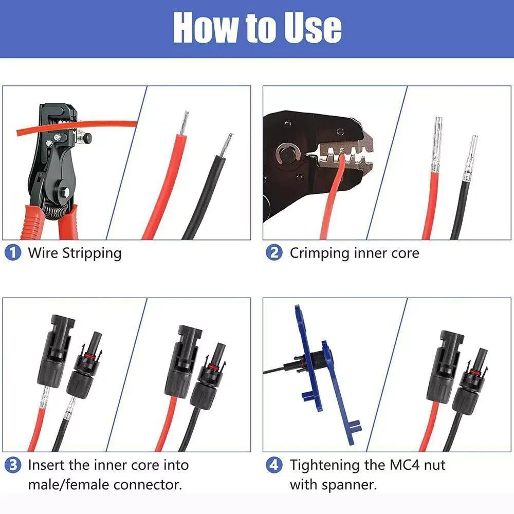 10/20/50/100/200 Pairs Male Female Solar Cable Connectors for DIY Solar Panel US