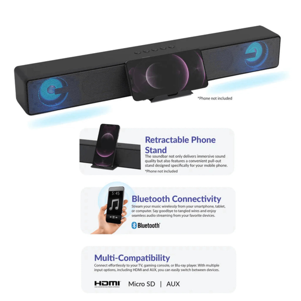 Supersonic 17.6-Inch Portable 10W Bluetooth Soundbar